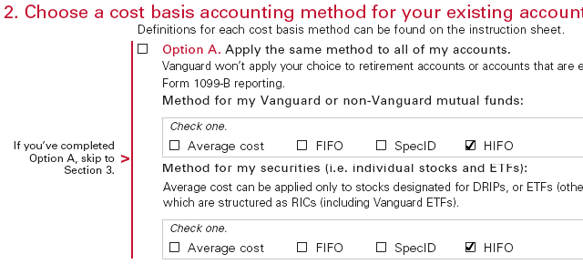 Vanguard Cost Basis Election Form