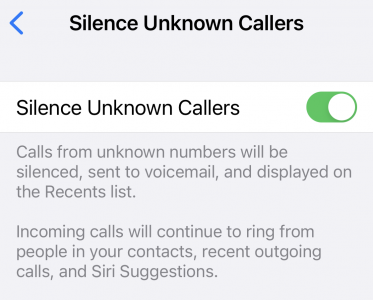 Silence Unknown Callers